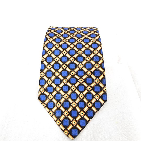 Domani Men's Tie Italian Silk Blue & Gold Geometric Design USA - Picture 6 of 8